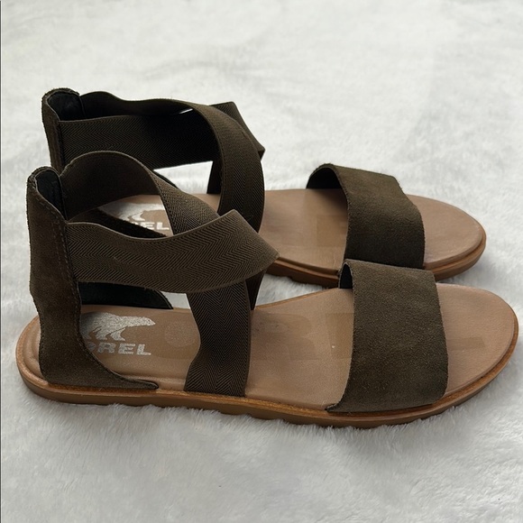 SOREL Ella Sandal Women’s Crossed Ankle Strap Leather Boho Casual Flat Shoes 7 - Picture 2 of 7